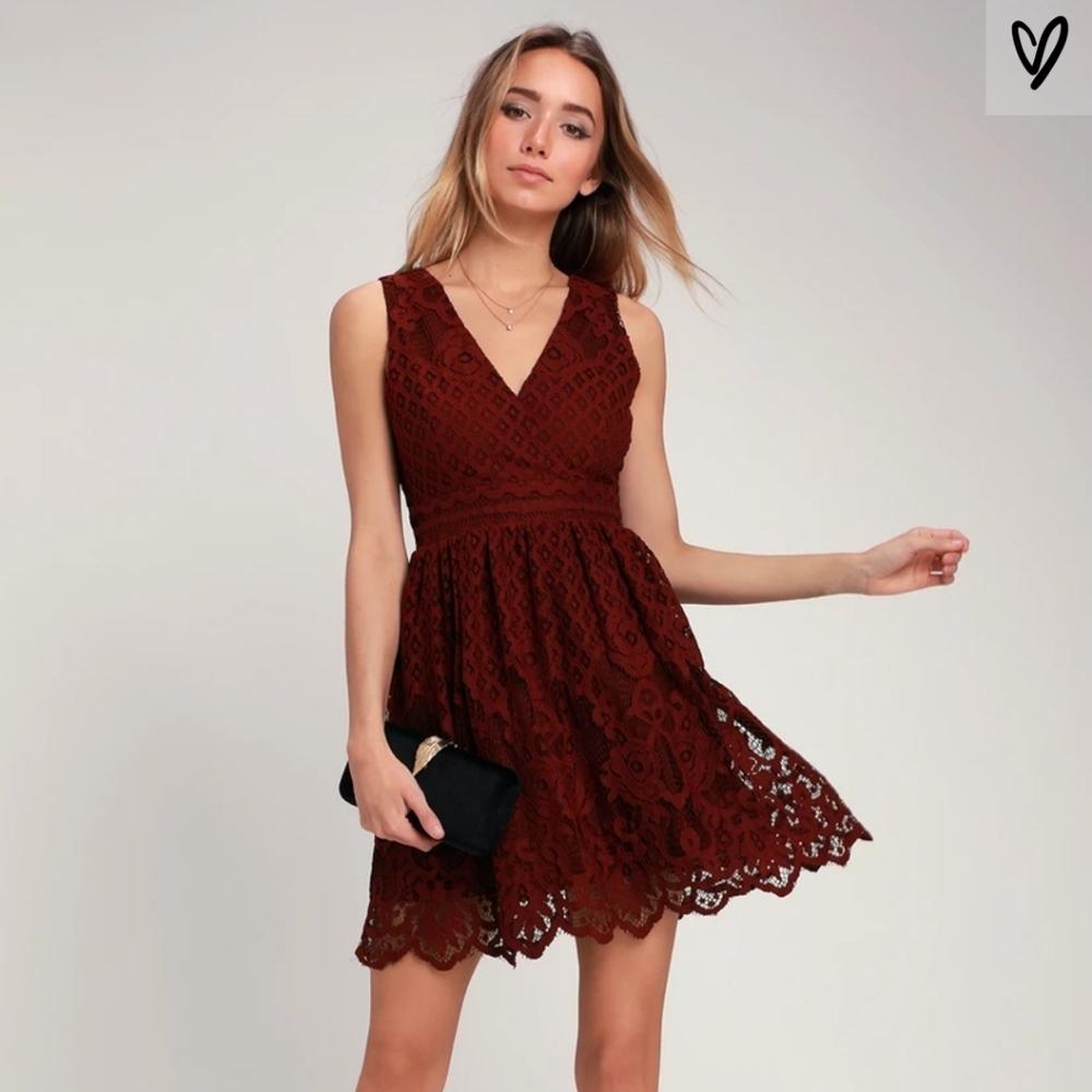 NWT Lulu's Black Swan Brandi Wine Red Lace Dress